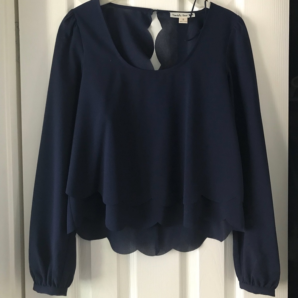 Blue Long Sleeve Cropped Blouse